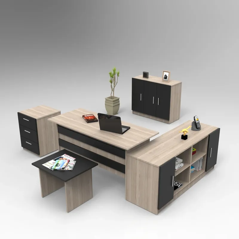 DURANGO kancelářský set se skříňkou, dub/černá Finální Výprodej