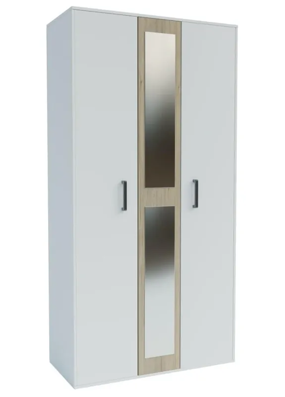 Tovární Cena Šatní skříň 3D se zrcadlem BOXBY, barva bílá mat/dub coastland satin