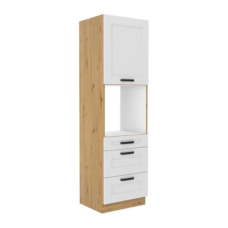 Tovární Cena Vysoká skříňka na vestavnou troubu, bílá/dub artisan, LULA 60 DPS-210 3S 1F