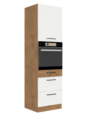 Vysoká skříňka na vestavnou troubu, dub lancelot / bílá extra vysoký lesk HG, VEGA 60 DPS-210 3S 1F Přímo Od Výrobce