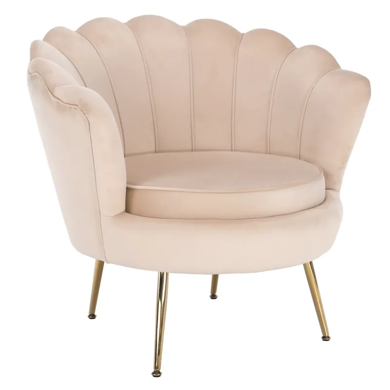 Křeslo ve stylu Art-deco, béžová Velvet látka / gold chrom-zlatý, NOBLIN Sezónní Sleva