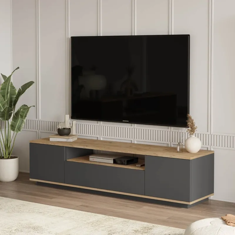 Vrácení Zdarma NARVA TV skříňka, barva šedá + borovice