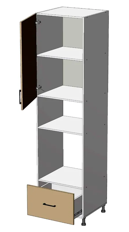 Capri HL602344, kuchyňská vysoká potravinová skříň na vestavnou troubu a mikrovlnku v. 234 cm š.60, korpus grafit, dvířka dub tabaco Nejprodávanější