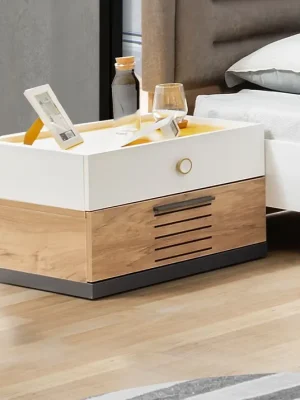 RELAX noční stolek se zásuvkama, bílá/antracit/žlutá/hnědá Nejlepší Volba