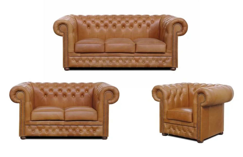 Sedací souprava Chesterfield Lord 3+2+1 kůže koňak Tovární Cena