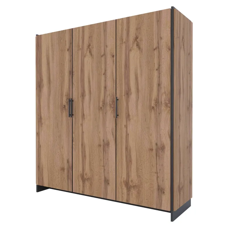 Skříň, třídveřová, dub wotan/černá, AMONI 3D Top Prodej