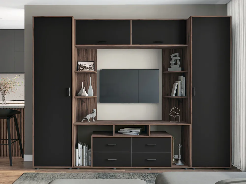 Nejlepší Cena DRESSER 11 obývací stěna se skříní, černá / dub Livorno