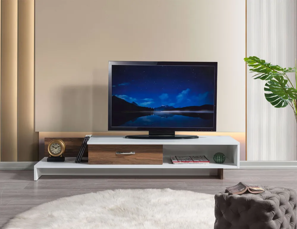 Časově Omezené FOUCHER TV stolek, bílá/ořech