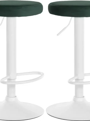 2x Barová židle Ponte - samet, bílý rám - Zelená Zlevněný