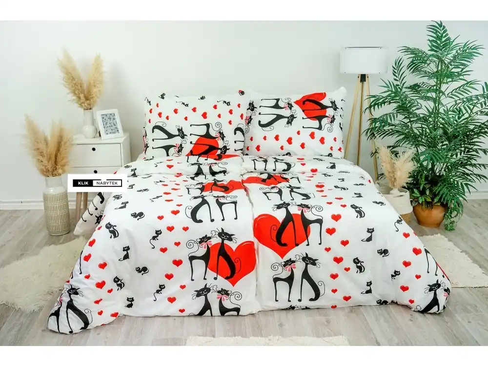 Aktuální Ložní povlečení bavlněné Kočky červeno-černé (LS296)