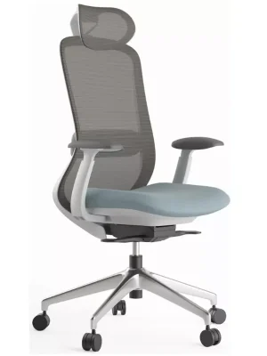 Zlevněný Kancelářská ergonomická židle BESSEL s podhlavníkem — síť, šedý plast, nosnost 120 kg, modrá MERCURY STAR