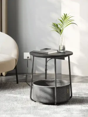 Značkový Odkládací stolek FLOW s USB a zásuvkou – černý MDF, 45x45x50cm Autronic