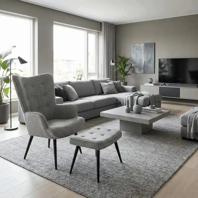 Luxusní relaxační křeslo NUVOLA s taburetem – vodoodpudivá, sametová, šedá látka Tovární Cena