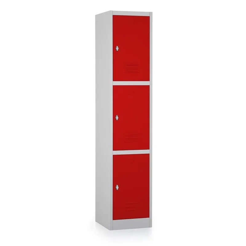 Must-Have Kovová šatní skříňka - 3 boxy, 38 x 45 x 185 cm, otočný zámek, červená - ral 3000