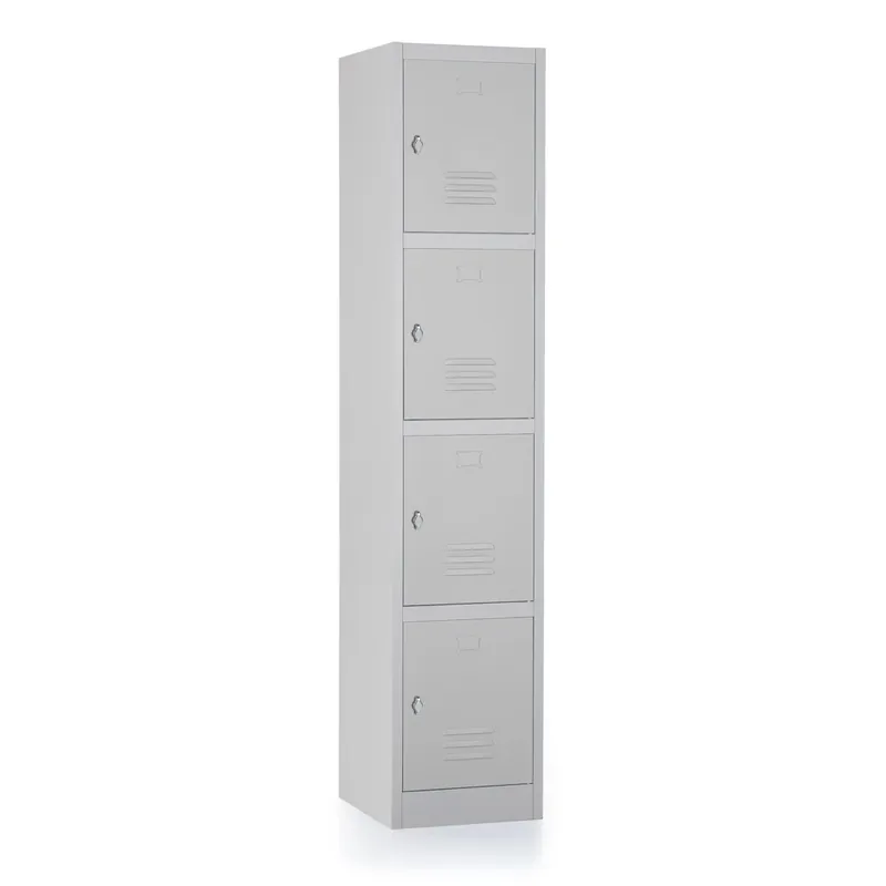 Kovová šatní skříňka - 4 boxy, 38 x 45 x 185 cm, otočný zámek, šedá - ral 7035 Cenová Bomba