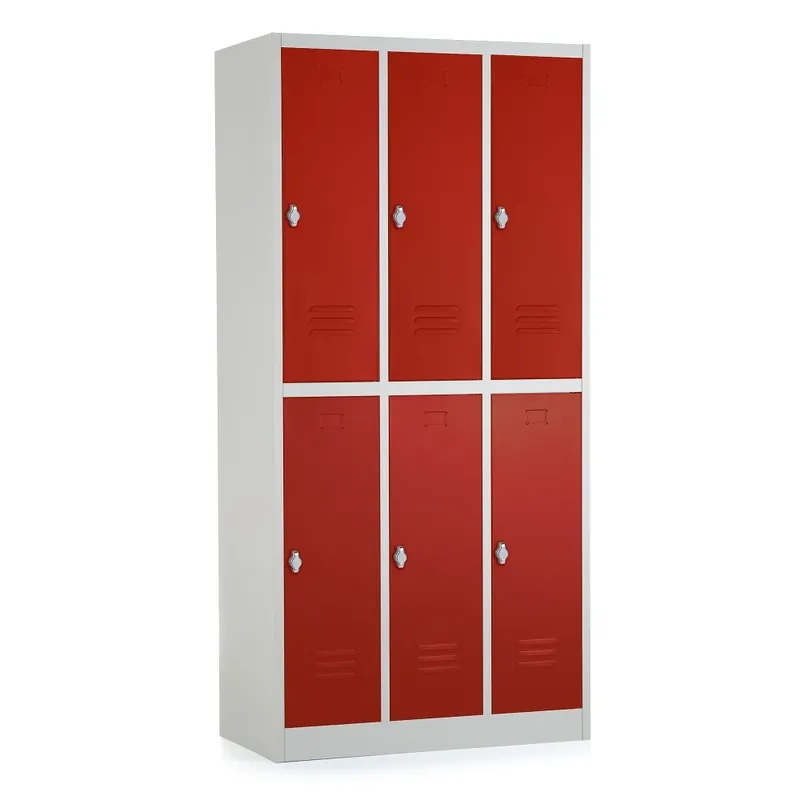 Poslední Šance Kovová šatní skříňka - 6 boxů, 90 x 45 x 185 cm, otočný zámek, červená - ral 3000