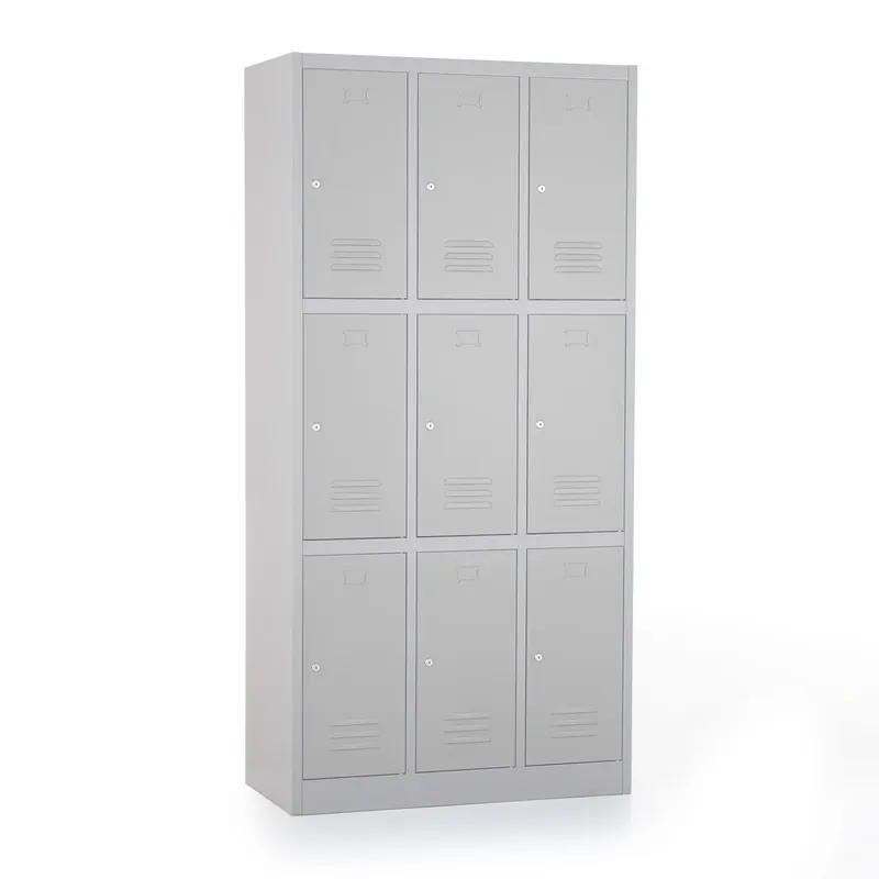 Aktuální Kovová šatní skříňka - 9 boxů, 90 x 45 x 185 cm, cylindrický zámek, šedá - ral 7035