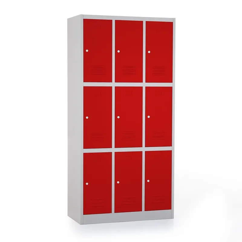 Kovová šatní skříňka - 9 boxů, 90 x 45 x 185 cm, cylindrický zámek, červená - ral 3000 Bezpečná Platba