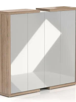 Vysoká skříň Lineart 211,2 x 50 x 187,6 cm, jilm světlý / bílá Hit Sezóny