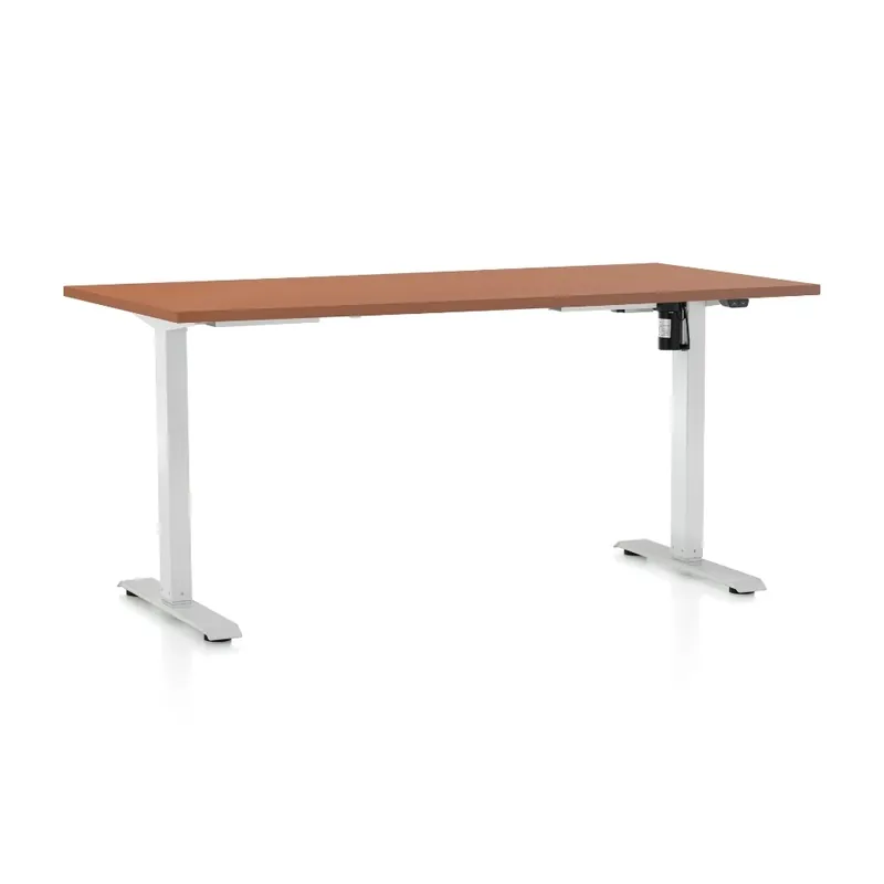 Výškově nastavitelný stůl OfficeTech A, 160 x 80 cm, bílá podnož, třešeň Horká Nabídka