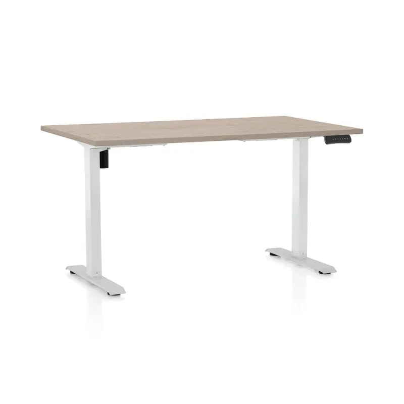 Výškově nastavitelný stůl OfficeTech B, 140 x 80 cm, bílá podnož, dub Vysoce Kvalitní
