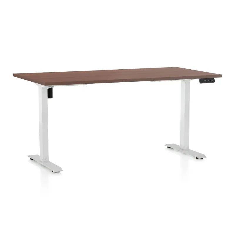 Vysoce Kvalitní Výškově nastavitelný stůl OfficeTech B, 160 x 80 cm, bílá podnož, ořech