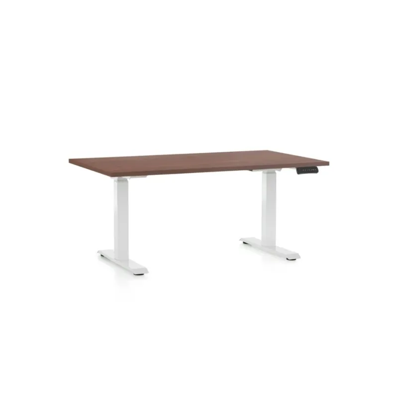 Časově Omezené Výškově nastavitelný stůl OfficeTech C, 120 x 80 cm, bílá podnož, ořech