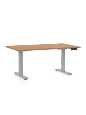 Zlevněný Výškově nastavitelný stůl OfficeTech D, 120 x 80 cm, šedá podnož, buk