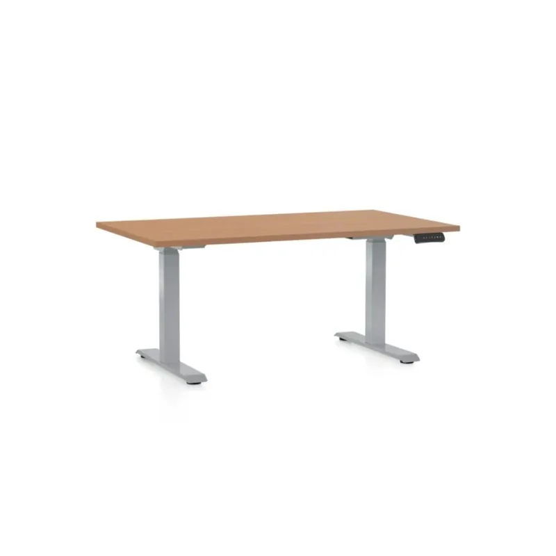 Zlevněný Výškově nastavitelný stůl OfficeTech D, 120 x 80 cm, šedá podnož, buk