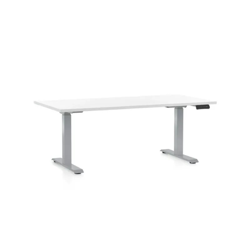 Aktuální Výškově nastavitelný stůl OfficeTech D, 160 x 80 cm, šedá podnož, bílá