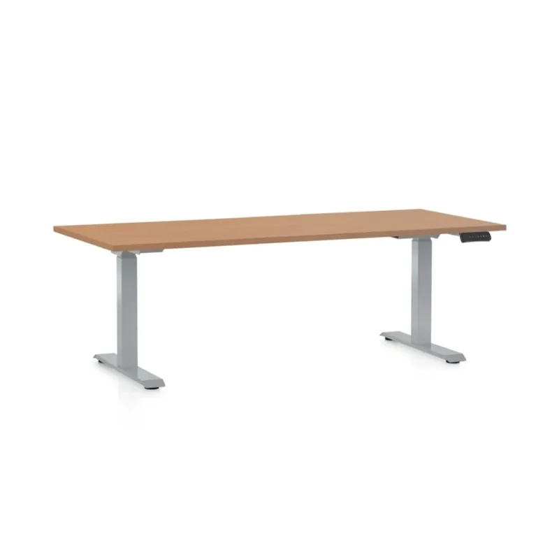 Výškově nastavitelný stůl OfficeTech D, 180 x 80 cm, šedá podnož, buk Aktuální