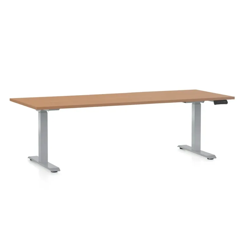 Výškově nastavitelný stůl OfficeTech D, 200 x 80 cm, šedá podnož, buk Must-Have