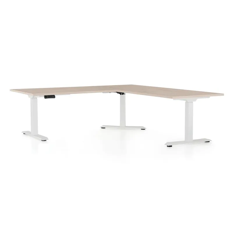 Horká Nabídka Výškově nastavitelný stůl OfficeTech Angle, 180 x 200 cm, bílá podnož, dub