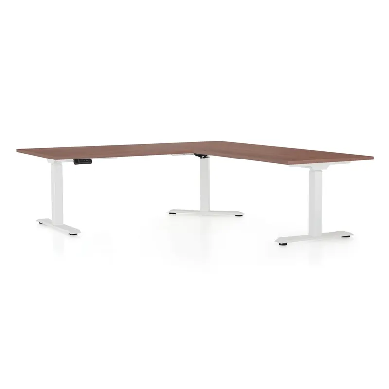 Speciální Cena Výškově nastavitelný stůl OfficeTech Angle, 180 x 200 cm, bílá podnož, ořech