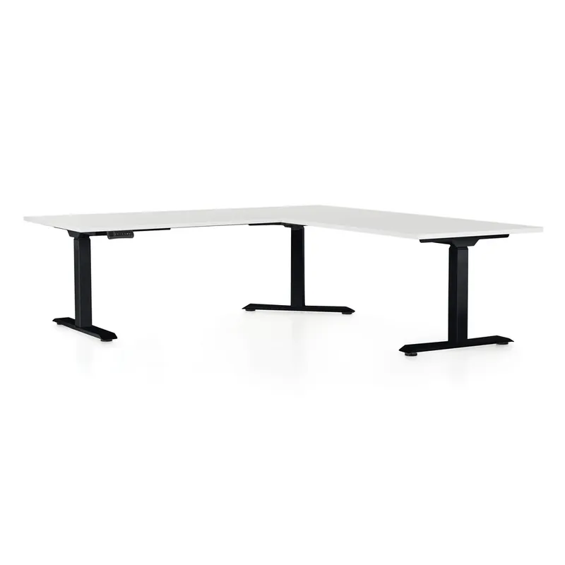 Výškově nastavitelný stůl OfficeTech Angle, 180 x 200 cm, černá podnož, bílá Nejlepší Volba