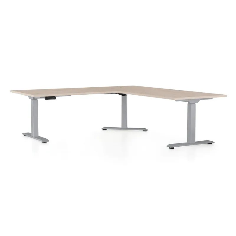 Výškově nastavitelný stůl OfficeTech Angle, 180 x 200 cm, šedá podnož, dub Akční Nabídka