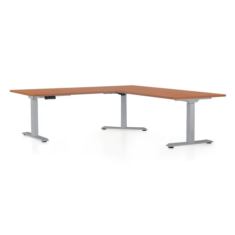 Výškově nastavitelný stůl OfficeTech Angle, 180 x 200 cm, šedá podnož, třešeň Odeslání Ihned