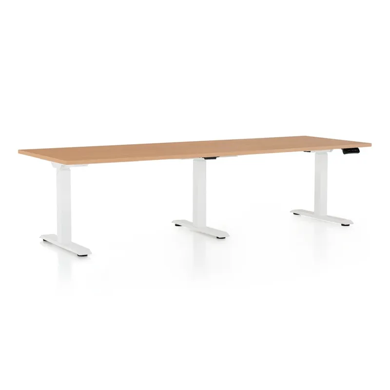 Výškově nastavitelný stůl OfficeTech Long, 240 x 80 cm, bílá podnož, buk Vrácení Zdarma