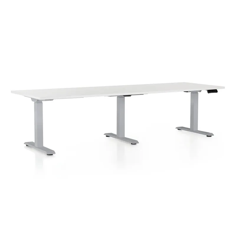 Výškově nastavitelný stůl OfficeTech Long, 240 x 80 cm, šedá podnož, bílá Značkový
