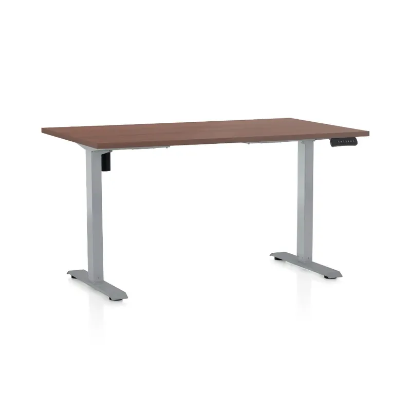 Nová Kolekce Výškově nastavitelný stůl OfficeTech B, 140 x 80 cm, šedá podnož, ořech