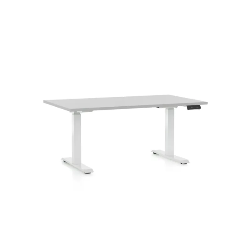 Must-Have Výškově nastavitelný stůl OfficeTech D, 140 x 80 cm, bílá podnož, světle šedá