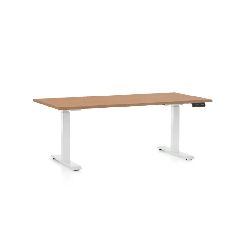 Výškově nastavitelný stůl OfficeTech D, 160 x 80 cm, bílá podnož, buk Jen Po Omezenou Doba