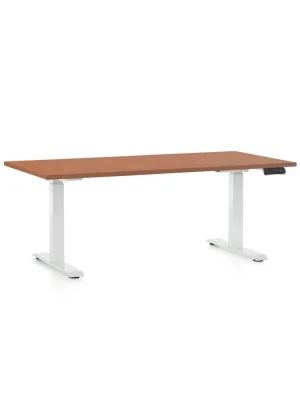 Zlevněný Výškově nastavitelný stůl OfficeTech D, 160 x 80 cm, bílá podnož, třešeň