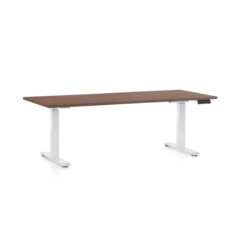 Top Prodej Výškově nastavitelný stůl OfficeTech D, 180 x 80 cm, bílá podnož, ořech