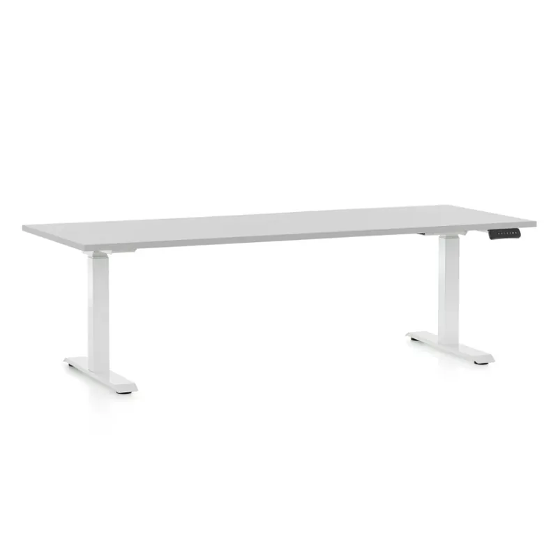Výškově nastavitelný stůl OfficeTech D, 200 x 80 cm, bílá podnož, světle šedá Nejlepší Volba