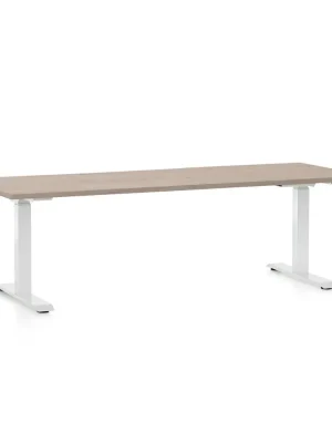 Zlevněný Výškově nastavitelný stůl OfficeTech D, 200 x 80 cm, bílá podnož, dub