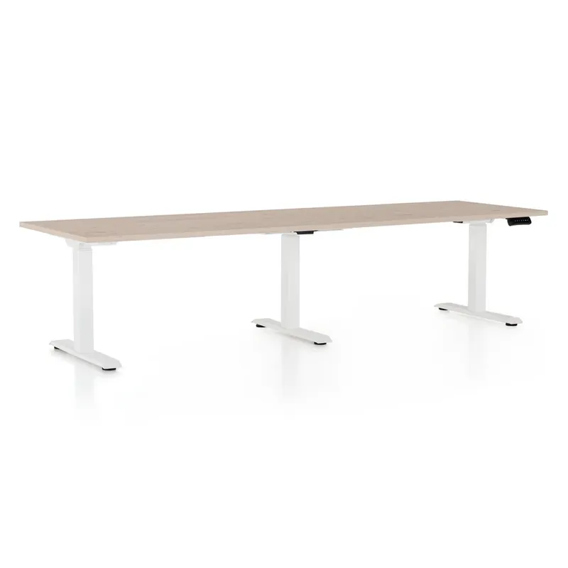 Výškově nastavitelný stůl OfficeTech Long, 260 x 80 cm, bílá podnož, dub Novinka