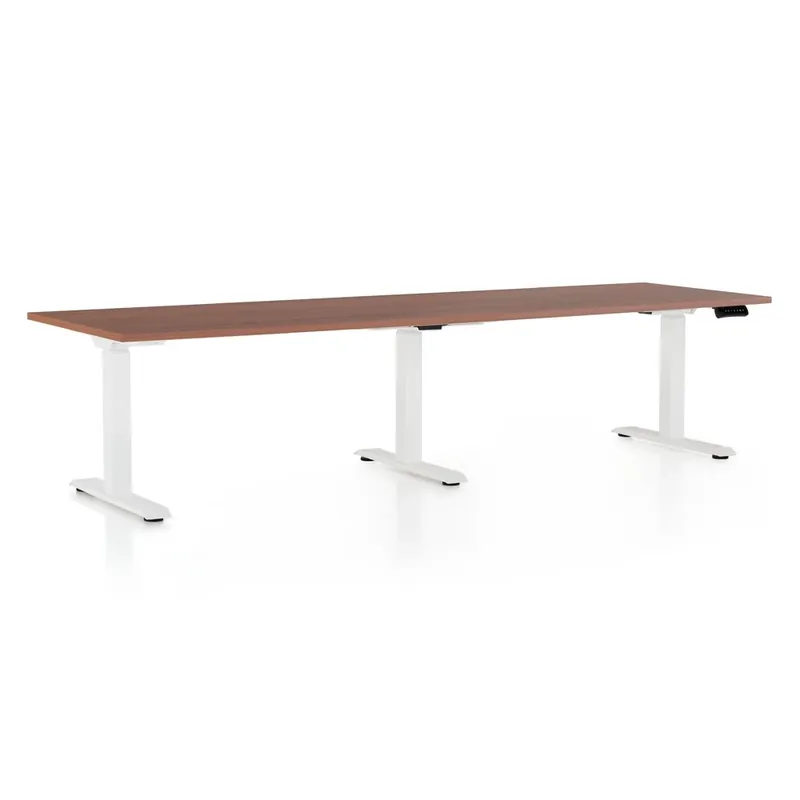 Výškově nastavitelný stůl OfficeTech Long, 260 x 80 cm, bílá podnož, ořech Bezpečná Platba