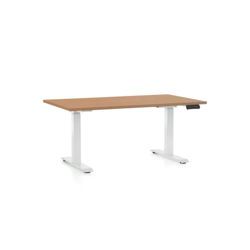 Výškově nastavitelný stůl OfficeTech D, 120 x 80 cm, bílá podnož, buk Super Cena