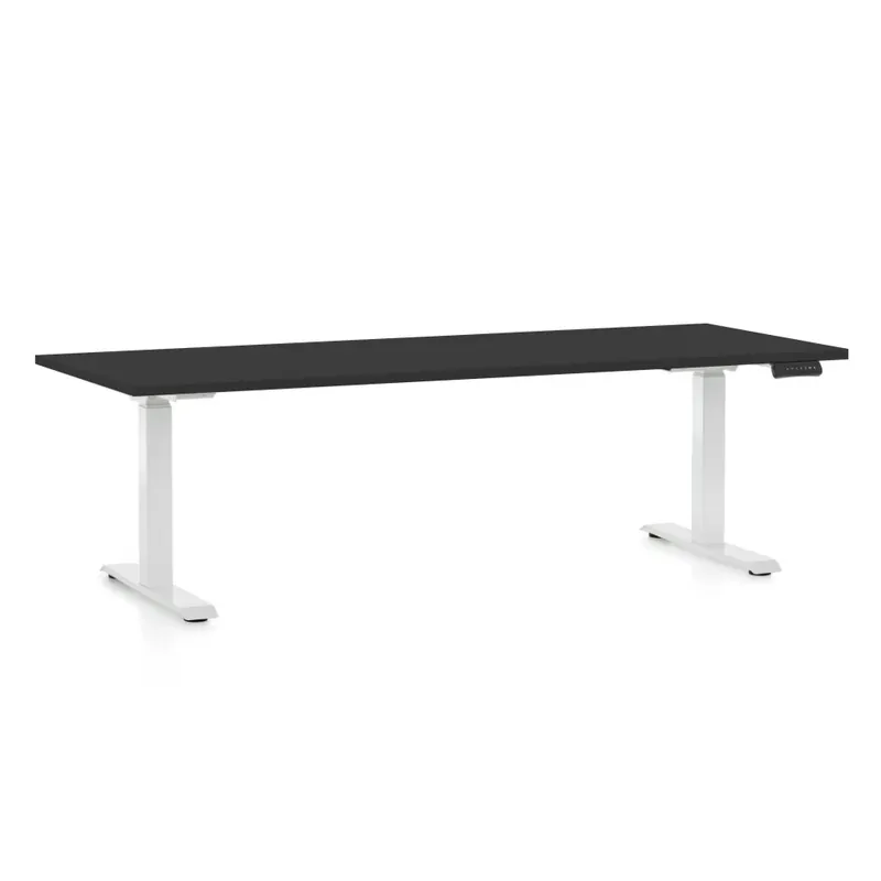 Výškově nastavitelný stůl OfficeTech D, 200 x 80 cm, bílá podnož, černá Bezpečná Platba